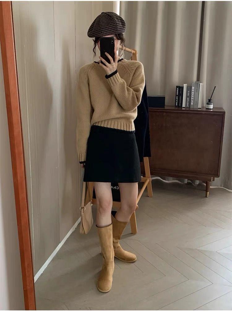 ng2510292 Pear-shaped Body A-line Women, High-waisted Pencil Skirt, Suitable For Petite Figures, Spring And Autumn, Slimming Black_ecoleips.com