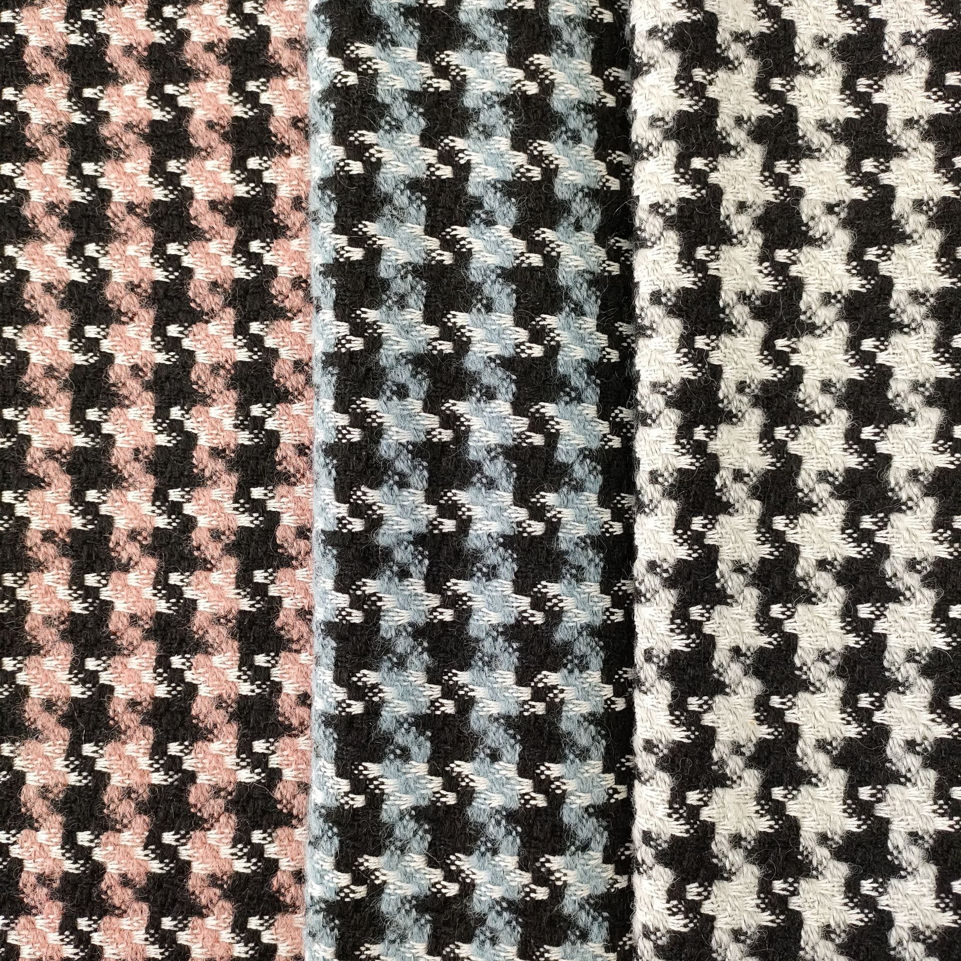 卓曦纺织|秋冬新款彩色千鸟格拉毛大衣外套面料服装外套面料现货