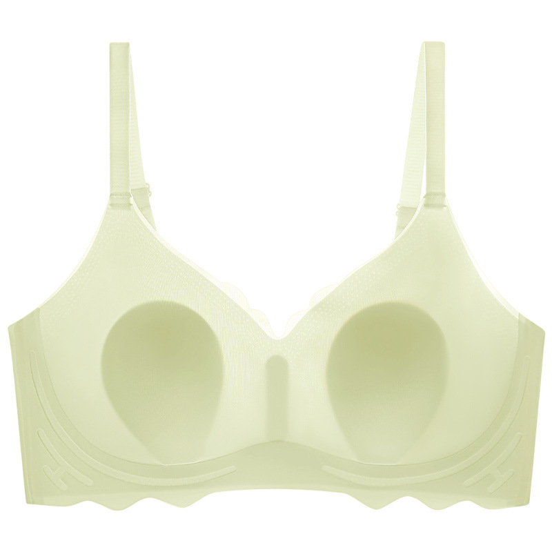 Ropa interior sin costuras de seda de hielo, sujetador de orejas de conejo de copa fija para mujer, ropa interior delgada de verano, pecho grande, sujetador pequeño sin anillo de acero