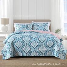 原单出口欧美风格磨毛涤棉海洋珊瑚图案绗缝被床盖聚酯纤维三件套