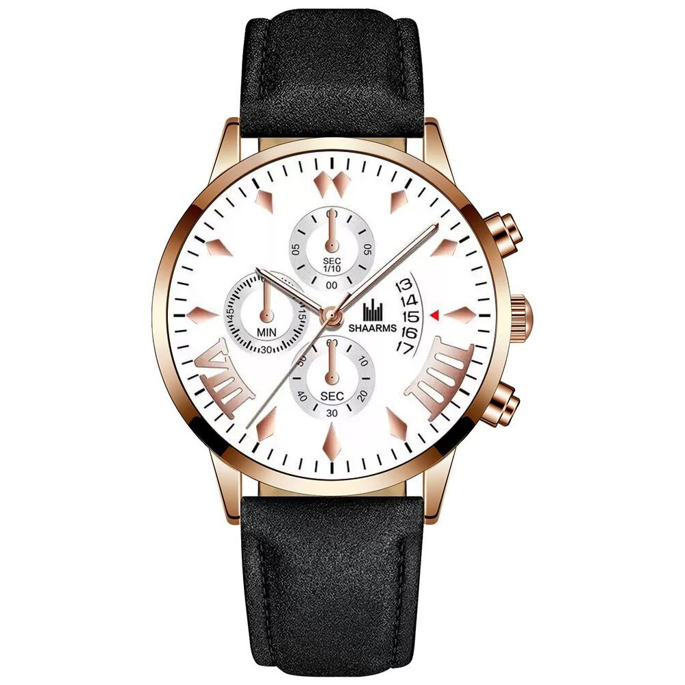 Large dial fake Three-Eyed Men's belt calendar business casual watch men's fashion watch cross-border explosive wholesale