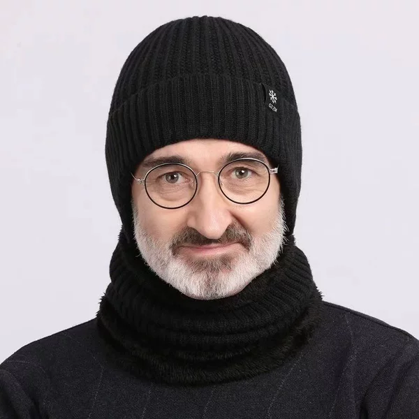 Men's Winter Dad's Ear Warming Hat Two-piece Scarf One-piece Snowflake Cap