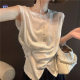Muzi Lian~French Style Design Pleated Waist Sleeveless Knitwear T-Shirt Women's New Versatile Slim Fit Top