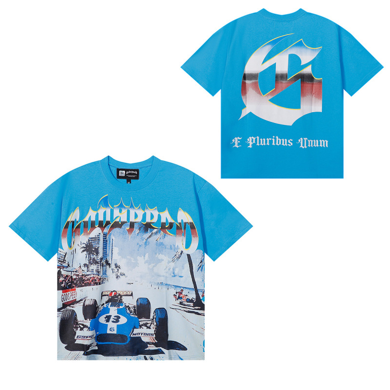 夏新作 Godspeed アメリカのハイストリートファッションブランド スカルロック ペアレタープリント 半袖Tシャツ メンズ|undefined