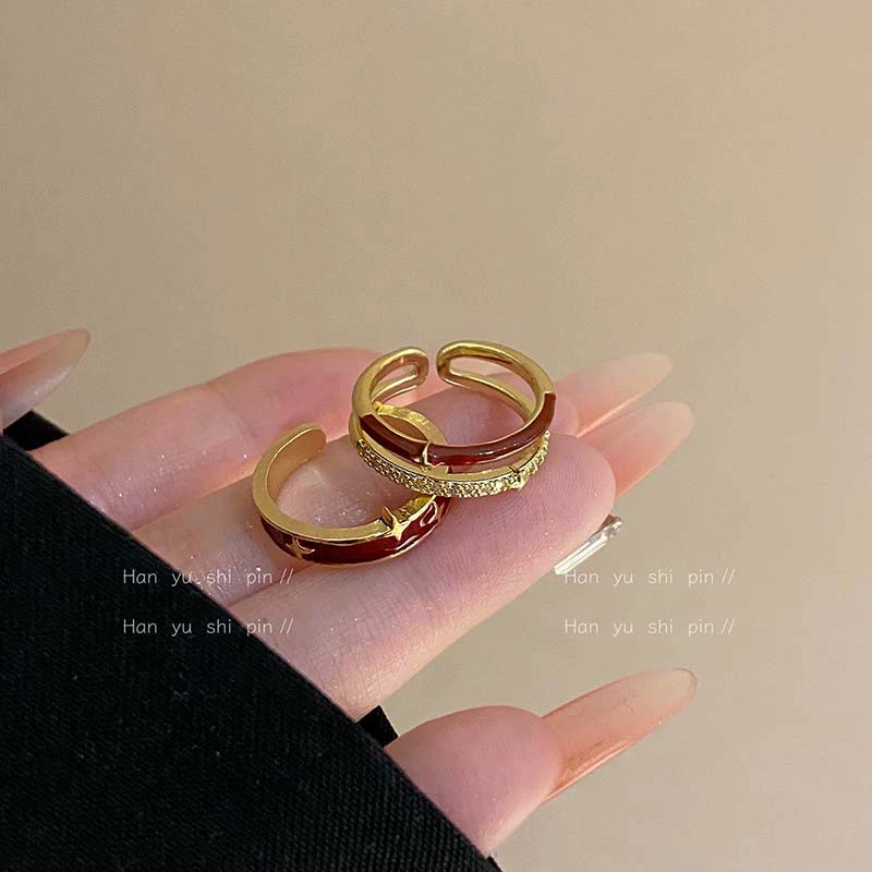 Adjustable Red Ring, Small Fresh Style, Index Finger, Star & Diamond Accent