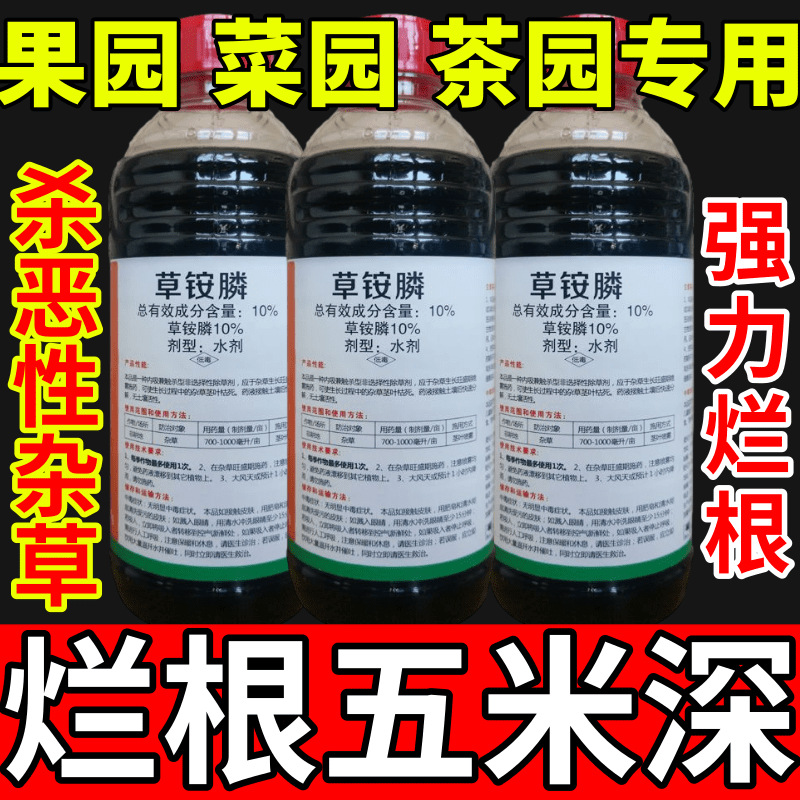 果园菜园茶园专用草安草铵磷草胺磷除牛筋草小飞蓬农药强力除草剂