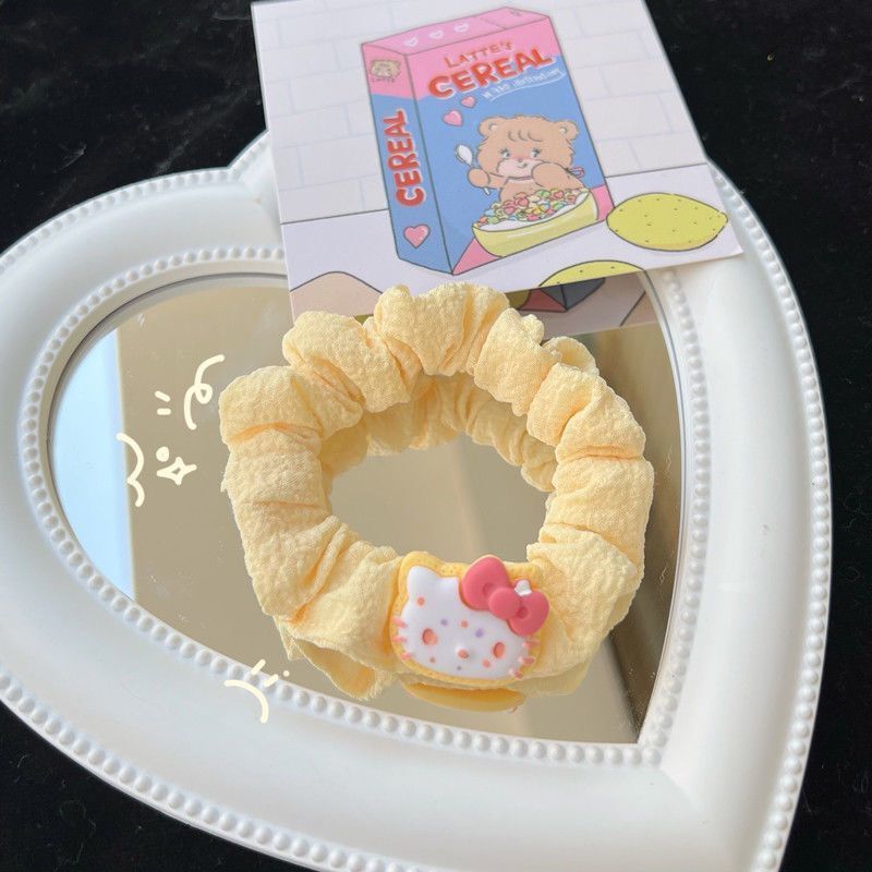 ins奶黄色大肠发圈荷包蛋可爱kt猫甜美少女心简约扎头发头饰|undefined