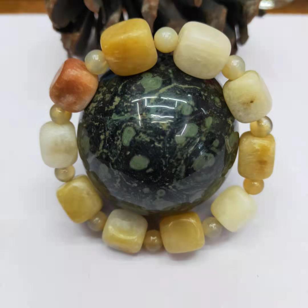 Factory wholesale of natural square yellow jade irregular combination bracelets, diy yellow jade bracelets, Buddhist prayer beads and lucky charms detail image 4