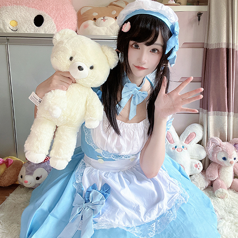 일본 스타일 귀여운 소녀 메이드 의상 원피스 애니메이션 로리 유니폼 메이드 코스프레 의상