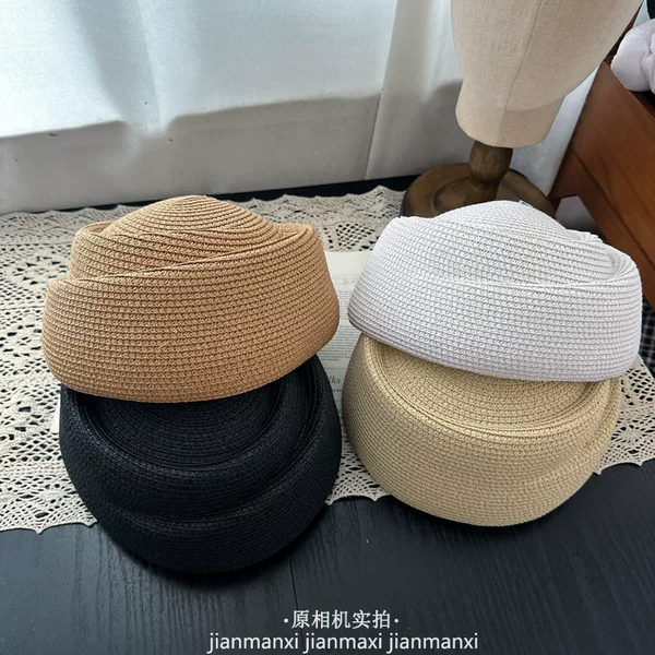French-Style Hepburn-Inspired Rolled-Brimmed Hat for Women, Spring and Summer, High-End Breathable Straw Hat, Face-Slimming Fashion Beret