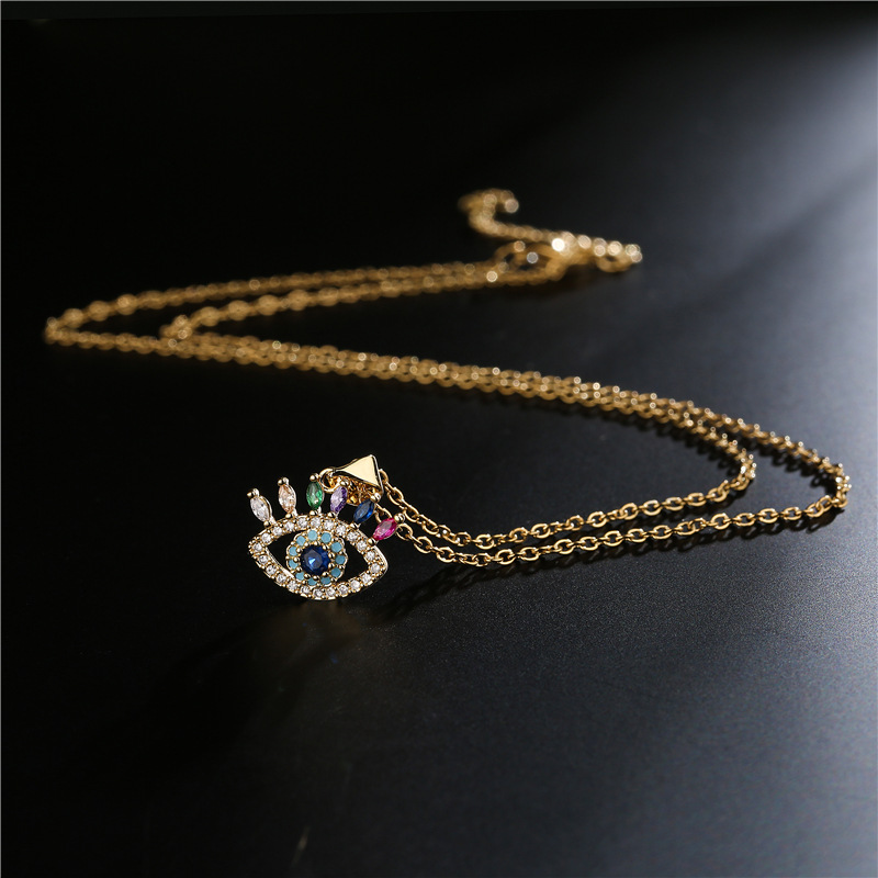 Aogu Cross-Border Supply Amazon Hot Sale Copper Micro Inlaid Zircon Ornament Gold Small Eye Pendant 