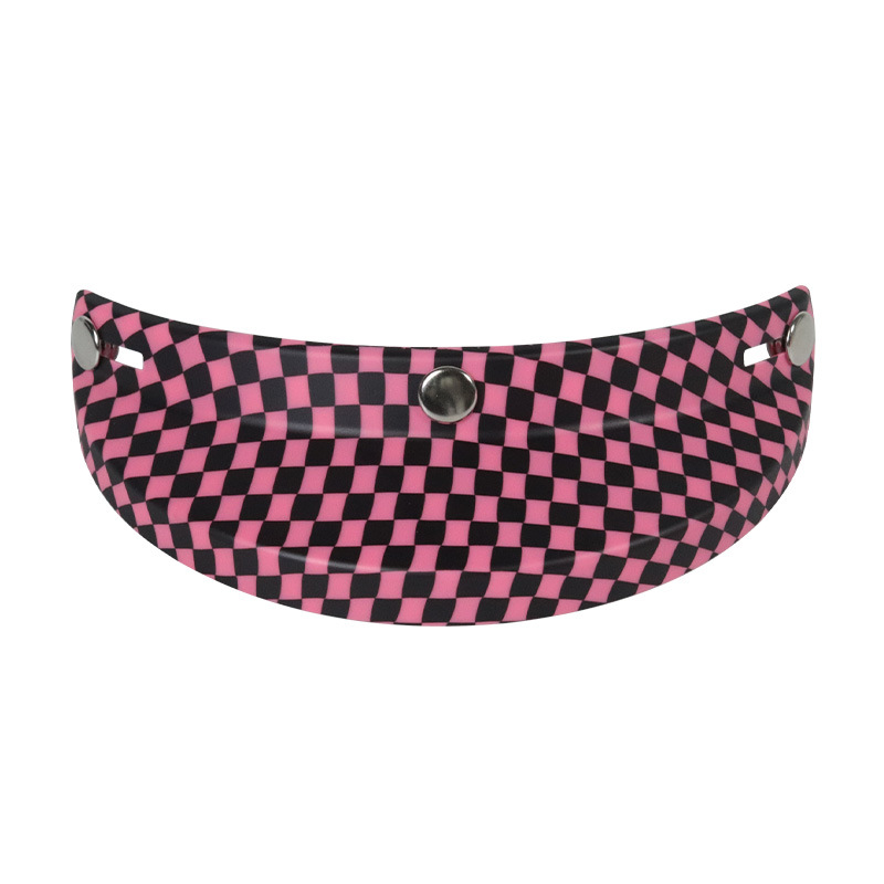 Universal Cute Retro Motorcycle Half Helmet 3/4 Helmet with Visor (Auto Parts and Accessories) - cute-visor-pink-black-plaid