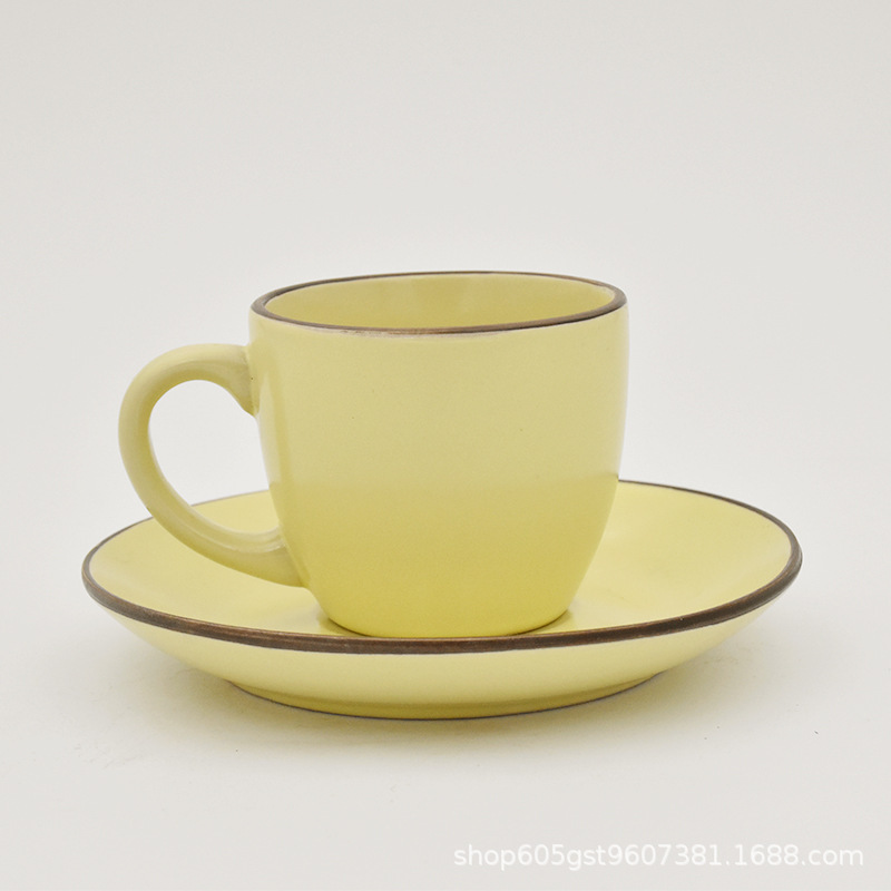 Tazas y platos de cerámica Stoneware Retro Coffee Cup Set Ceramic Rugged Creative Cup Plate Set de esmalte de color individual