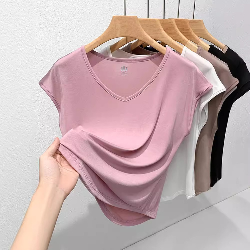 Wholesale New Spice Girls Short-sleeved T-shirt Women's Loose Casual V-neck Short-sleeved Top Summer All-match Slimming Vest Wholesale New Spice Girls Short-sleeved T-shirt Women's Loose Casual V-neck Short-sleeved Top Summer All-match Slimming Vest