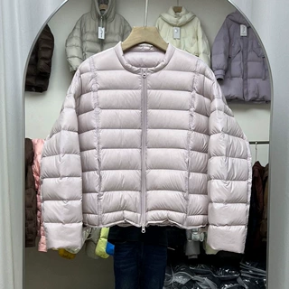 白鸭绒排骨羽绒服女短款轻薄2026新款圆领超好看小个子泡芙外套潮