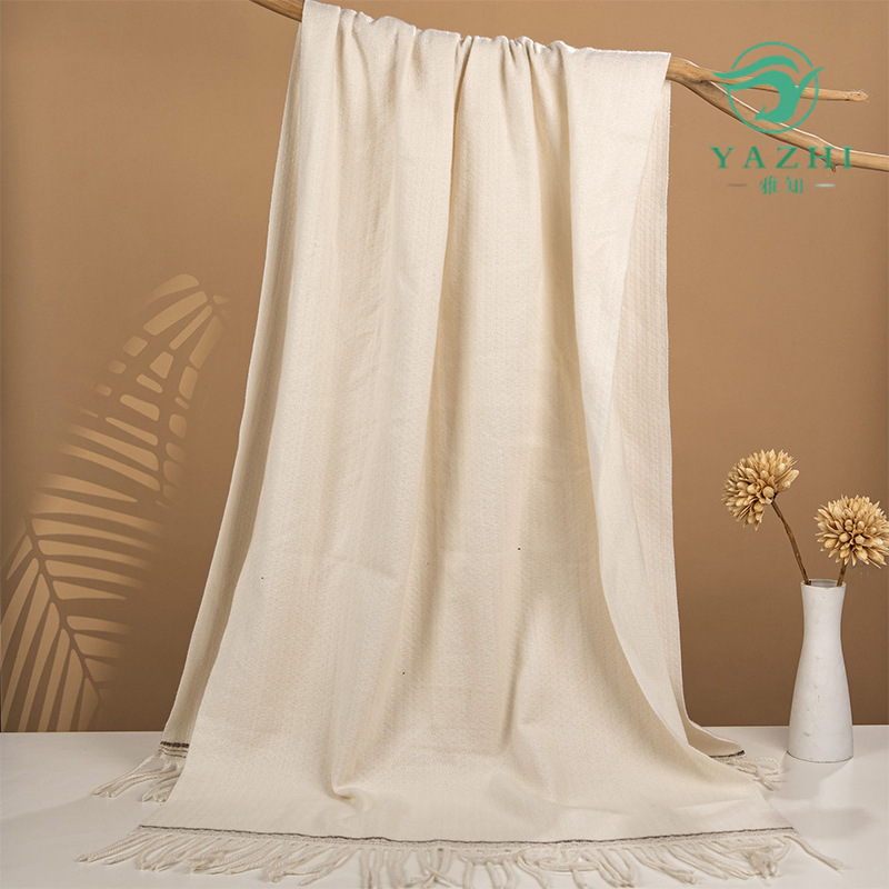 Autumn and Winter New Solid Color Scarf for Women, Korean Style Ins Fashion Versatile Warm Knitted Beige Scarf Shawl Wholesale