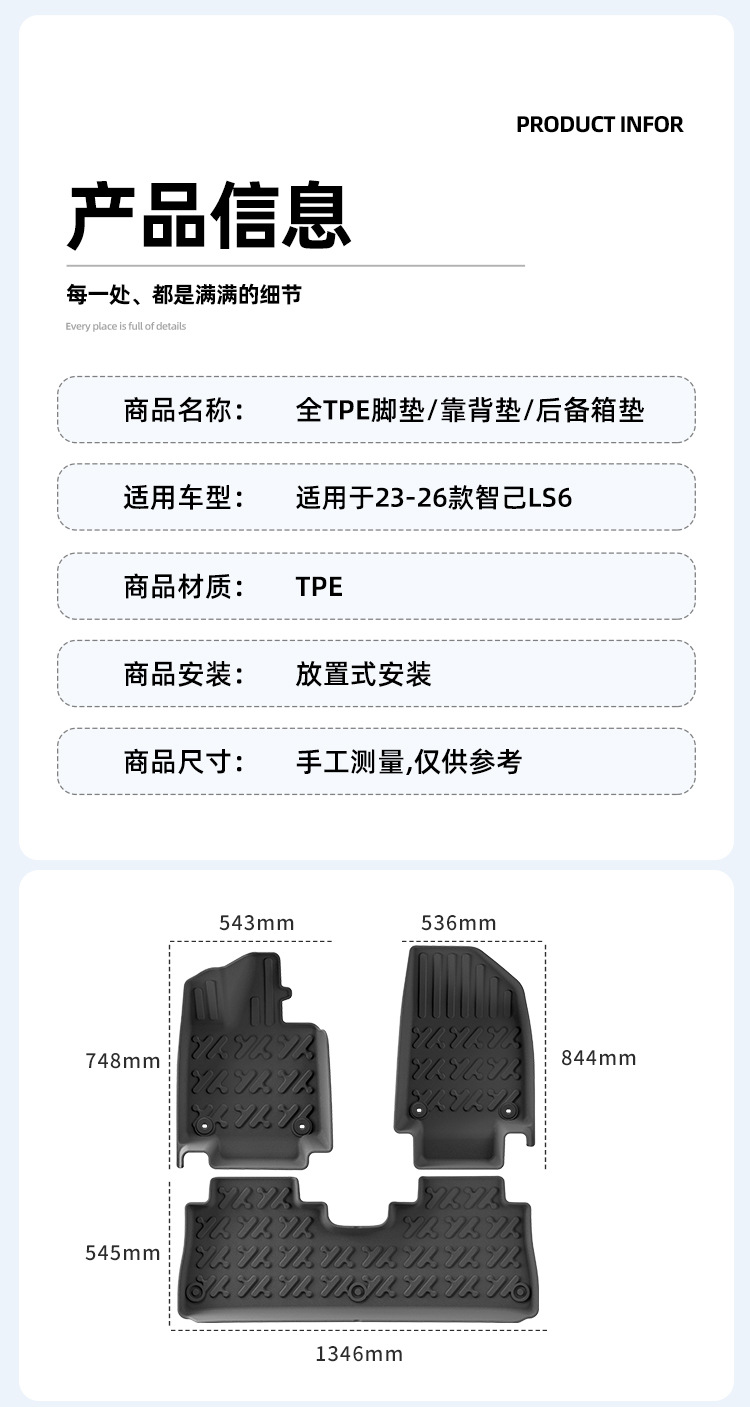 Suitable for 23-26 Zhiji Ls6 Car Floor Mats, Special Floor Mats, Tpe Floor Mats, Tail Box Mats, Seat Back Mats