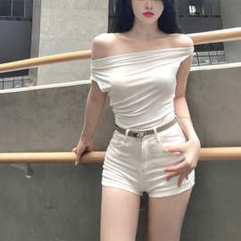 纯欲风白色牛仔短裤女2026夏季紧身热裤显腿长性感辣妹高腰包臀裤