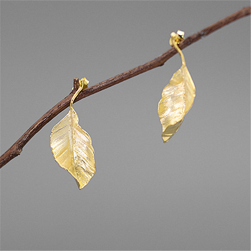 新中式2026年秋叶耳环耳钉文艺复古优雅气质S925纯银质感国风国潮