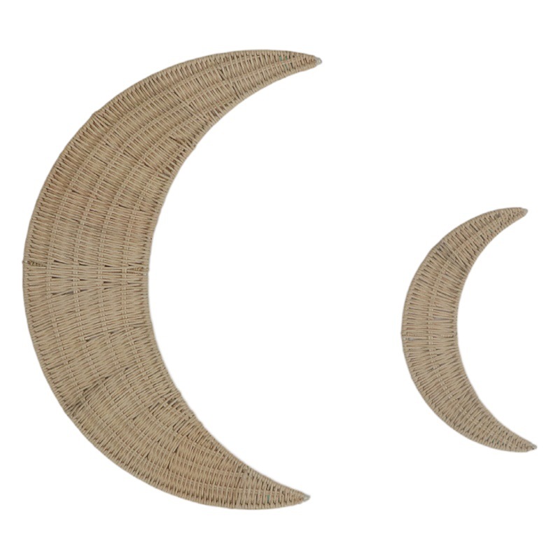 Decoración de pared en forma de luna de ratán de estilo nórdico colgante decoración de pared tejida a mano accesorios de decoración de fotos