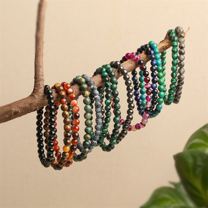 Venta directa de fábrica pulsera de cuentas de cristal rosa de piedra natural pulsera de turquesa azul pulsera terminada pulsera multicolor spot al por mayor