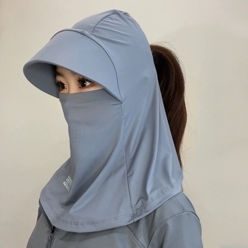 Летняя маска с капюшоном и полями для езды на велосипеде, защита шеи, солнцезащитная маска, универсальная шляпа, женская маска из ледяного шелка, анфас, защита от УФ-лучей