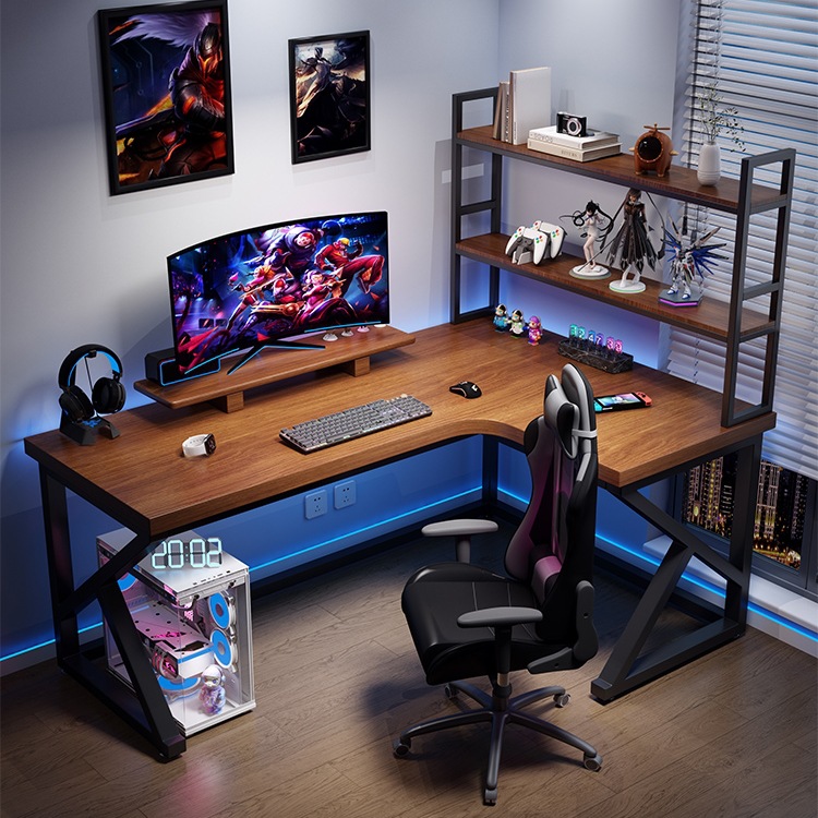 Solid Wood Corner Computer Desk Desktop L-Shaped Double Long Desk Home Bedroom Writing Desk Corner Wall E-Sports Table