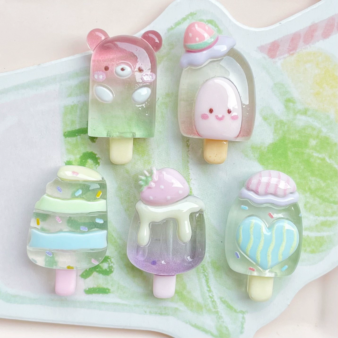 Realistic cartoon food play, cream accessory, footwear buckle, hairgrip, gradient