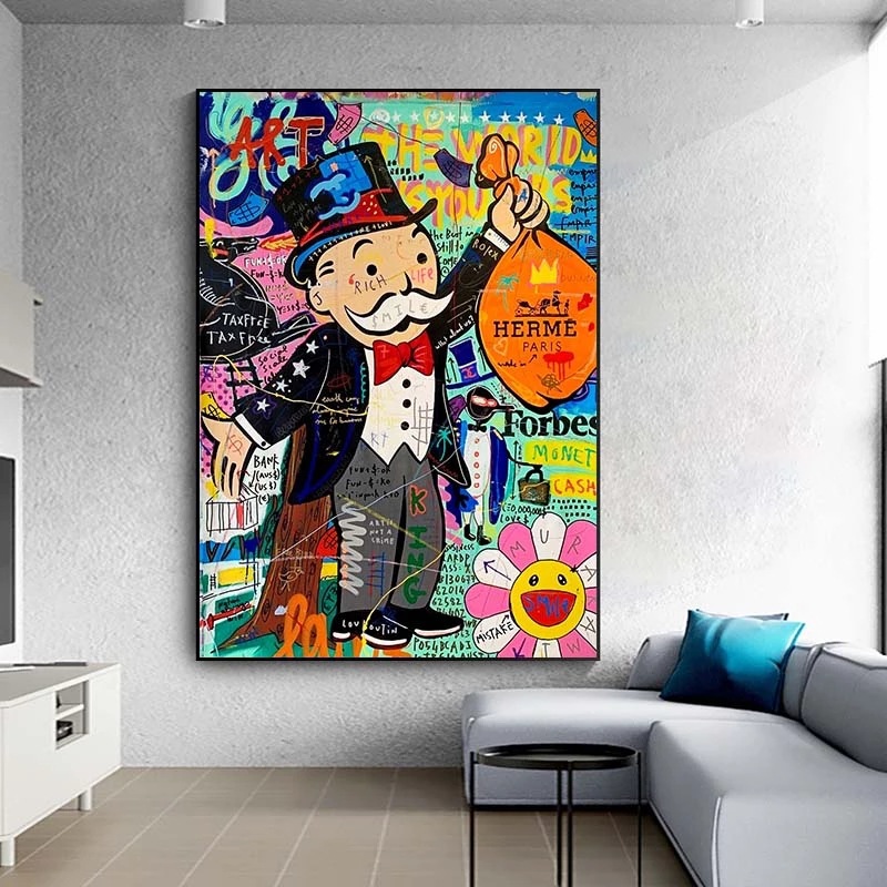 Modern Graffiti Art Monopoly Canvas Painting Mural Poster Wall Art Bedroom Living Room Modern Decorative Painting