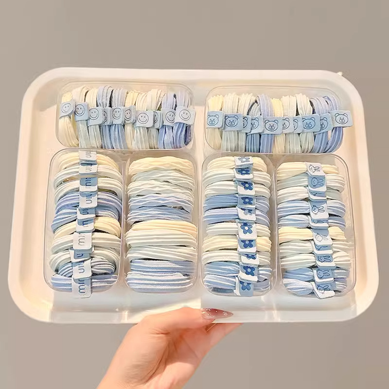 Cuerdas de cabeza de alta calidad, lindas chicas, cabello azul de sal marina, alta elasticidad y duradera, anillo de cabello de cola de caballo, correa de cuero para mujeres