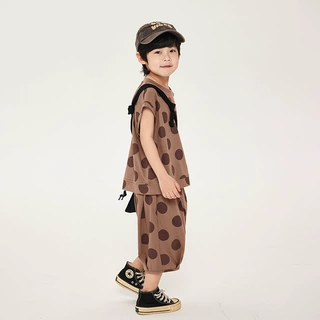 畅果服饰男童套装夏季新款儿童韩版复古圆点无袖背心短裤两件套
