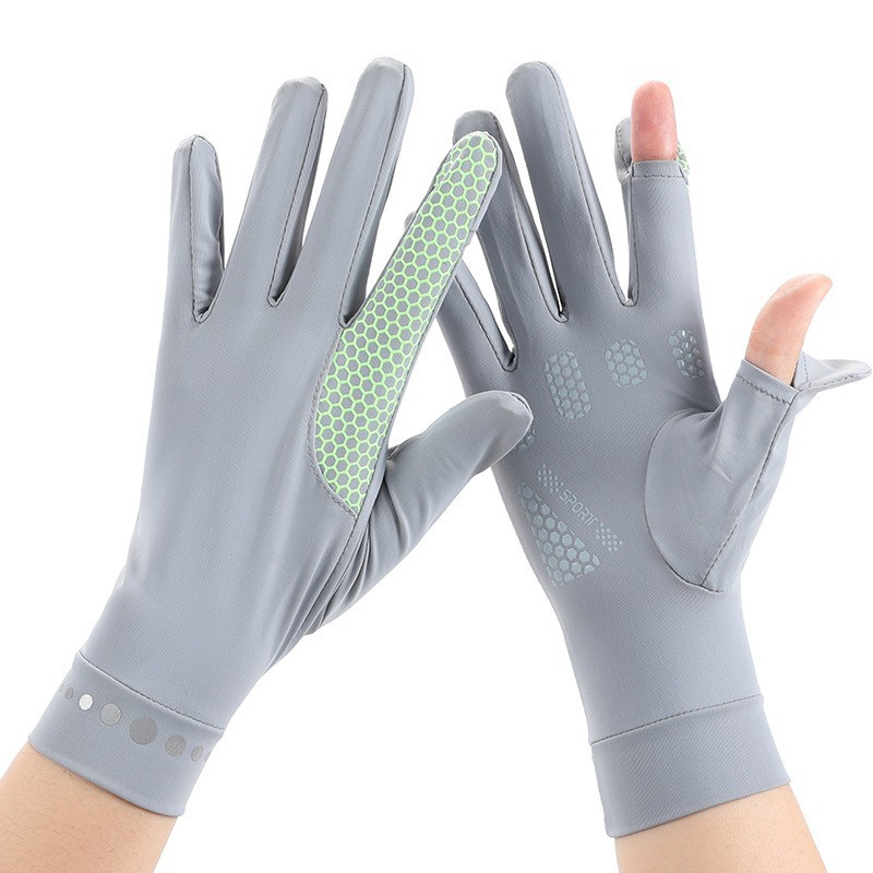 Guantes de protección solar verano hombres y mujeres de pareja delgada antideslizante transpirable ciclismo elástico transpirable dos dedos guantes de seda de hielo