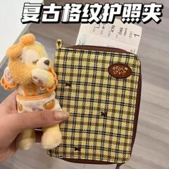 复古格纹旅行护照夹多功能卡包机票身份证件便捷票根零钱收纳包
