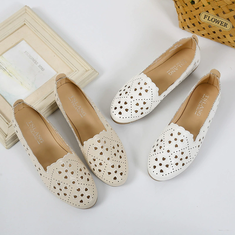 Юго-Восточная Азия, трансграничная женская обувь большого размера, белоснежные модные туфли с полыми бобами, дышащие повседневные туфли на плоской подошве для мам
