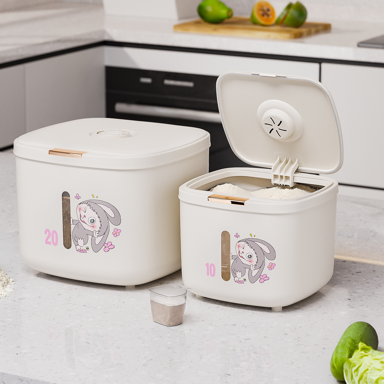 Hermoso barril de arroz a prueba de insectos y humedad, caja de arroz de grado alimenticio, tanque de almacenamiento de granos, cilindro de arroz