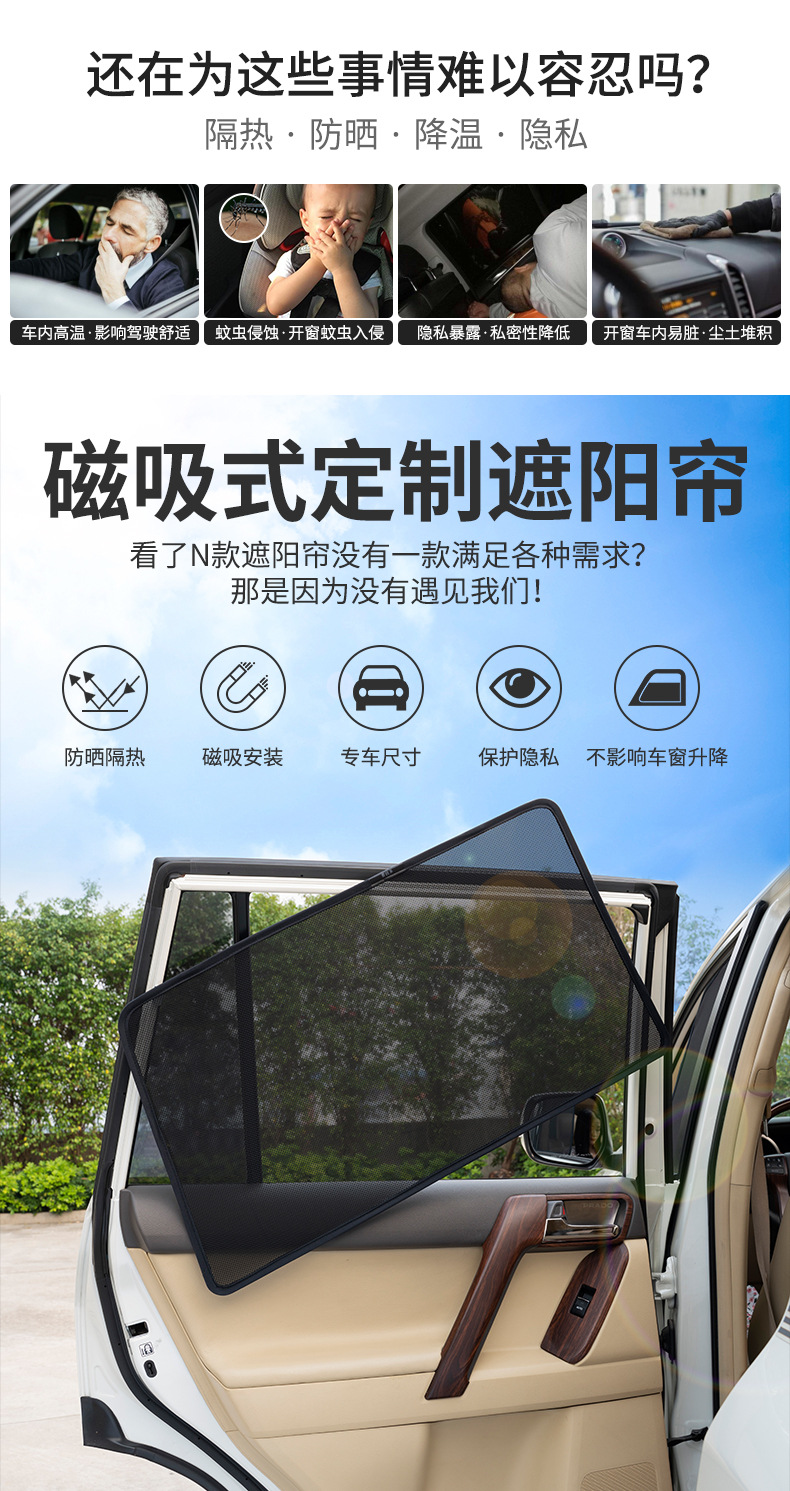汽车遮阳帘车窗磁铁吸式车内实用防晒隔热前挡光板网纱遮光帘详情图2