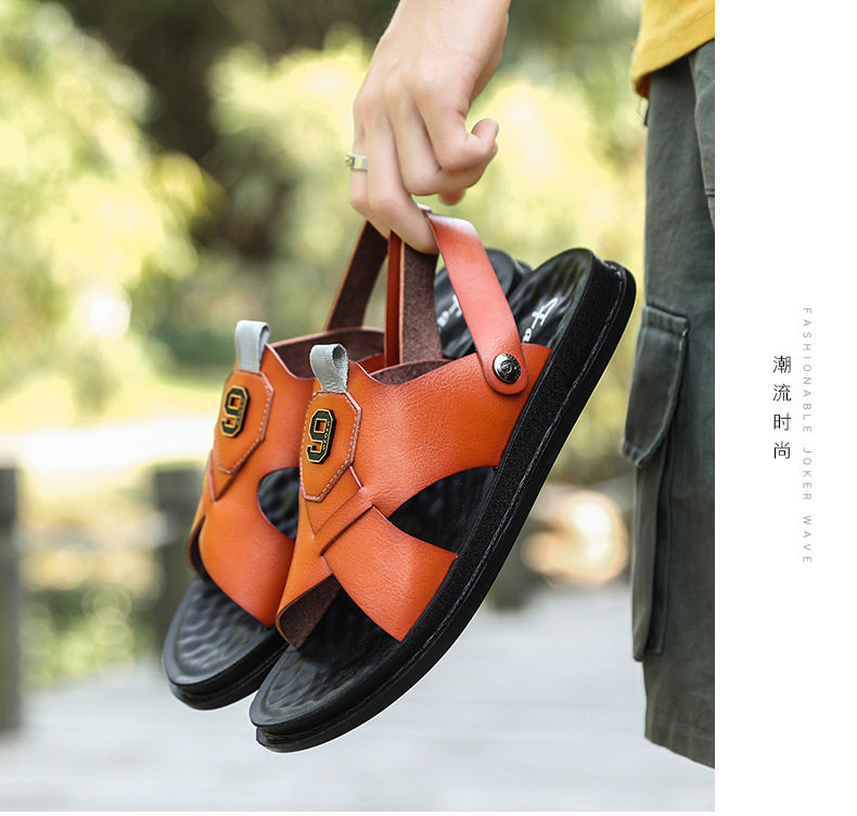 Dép sandal nam quai ngang hở ngón chất liệu da PU chống trơn trượt, thoáng khí — Màu kaki, Màu nâu, Nâu đỏ, Đen toàn bộ chi tiết 10