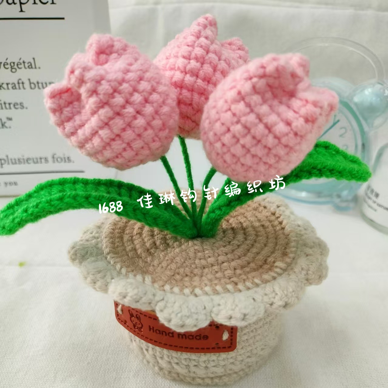 Hockey artesanal puro tulipán adornos imitación de flores regalos de lana de punto ramo de flores de imitación de maceta de tejido