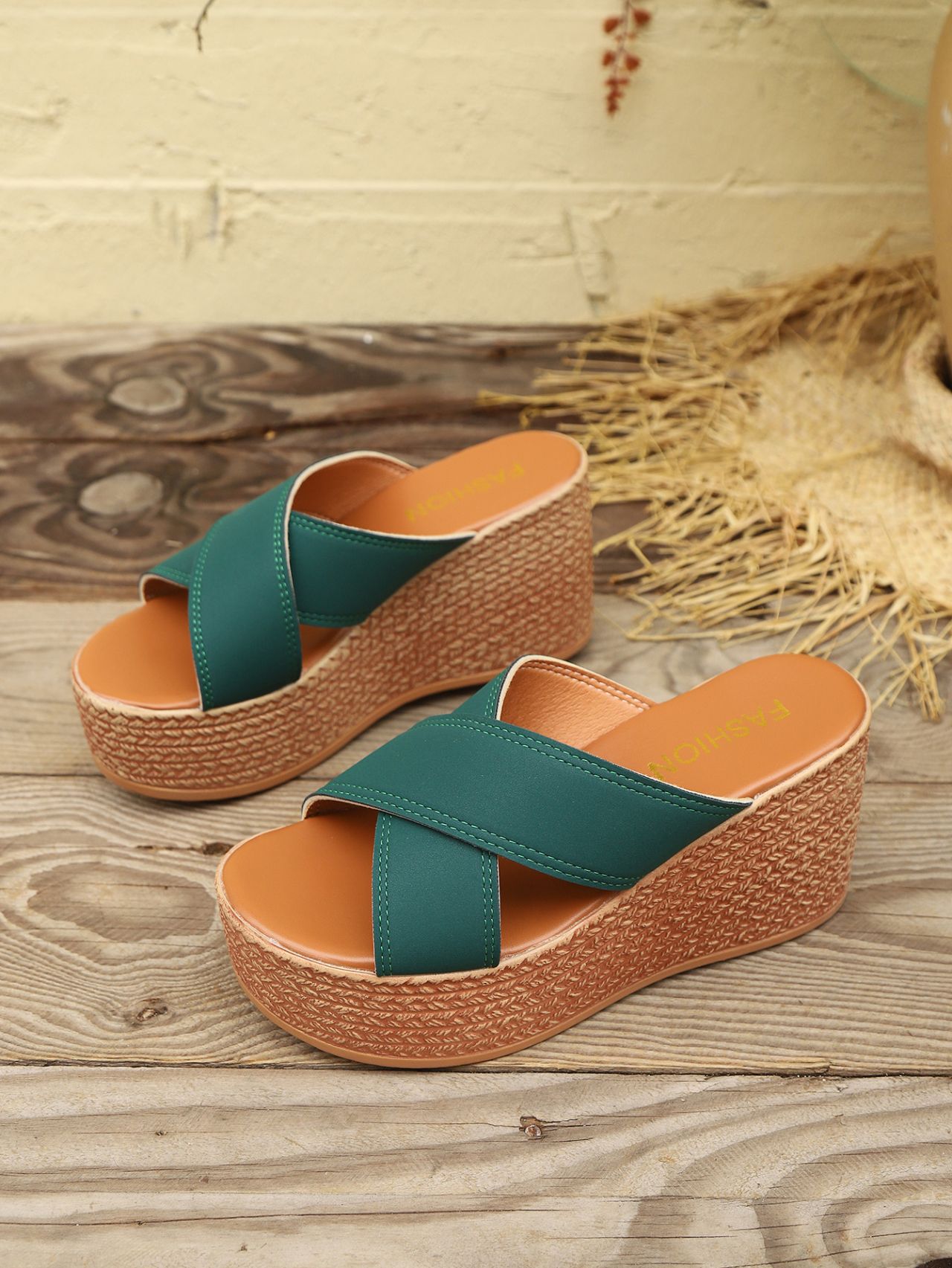 Sandali da spiaggia da donna, con suola spessa, primaverili ed estive, con tacco a zeppa, tinta unita, di grandi dimensioni_voghion.com