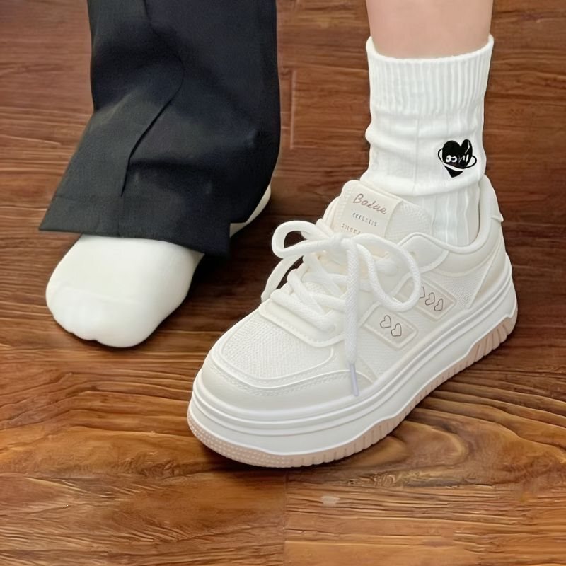Zhao Lusi's Same Style Campus White Mesh Thick-Soled Sneakers for Women, 2026 Spring New Versatile Breathable Sports Shoes
