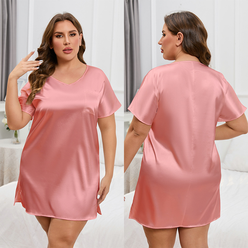 Amazon transfronterizo pijamas de seda de hielo de tamaño grande para mujeres de verano ropa delgada para el hogar larga pijama de mujer al por mayor 3158 aumentar