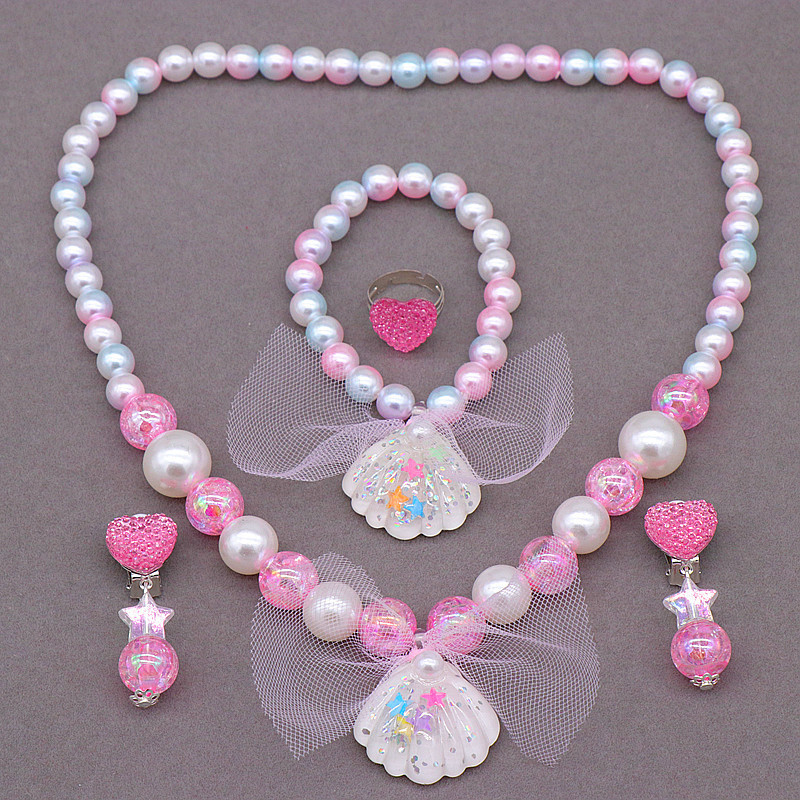 Collar de princesa para niños Bracelet Joyería Conchas de sirena Collar de perlas accesorios de traje de baño de niña