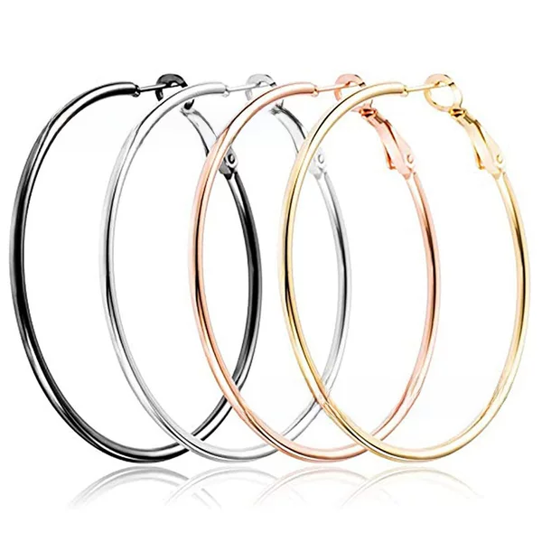 Wholesale 316 stainless steel shrimp bow buckle big circle earrings suit European and American fashion titanium steel coil fashion female jewelry