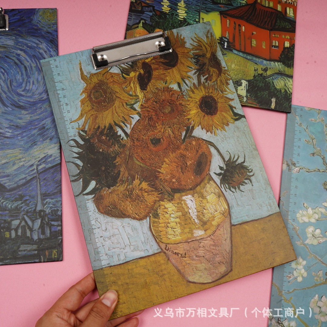 Nuevo Van Gogh A4 abrazadera de alto valor visual carpeta de pintura al óleo creativa en línea A4 papel de prueba abrazadera de papelería especial para estudiantes image 4