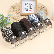 新款亮丝编制针扣弹力编织松紧腰带跨境军训休闲无孔帆布腰带皮带