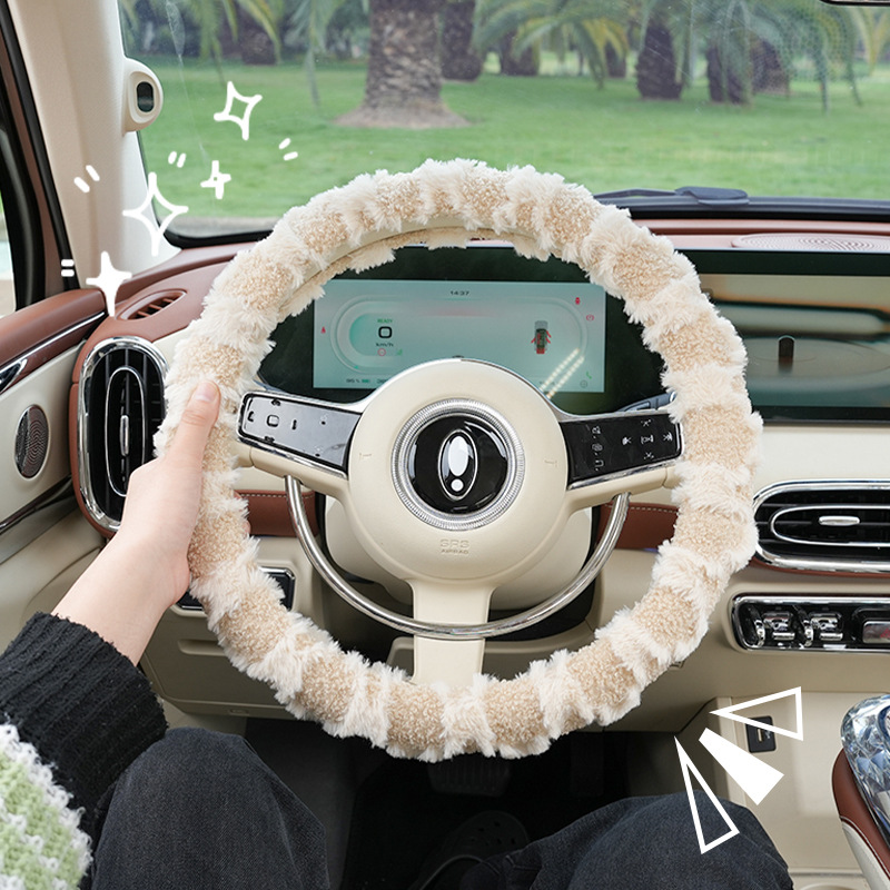 Arc De Triomphe Car Steering Wheel Cover Winter Plush Warm Car Handle Cover Goddess Car Steering Wheel Cover