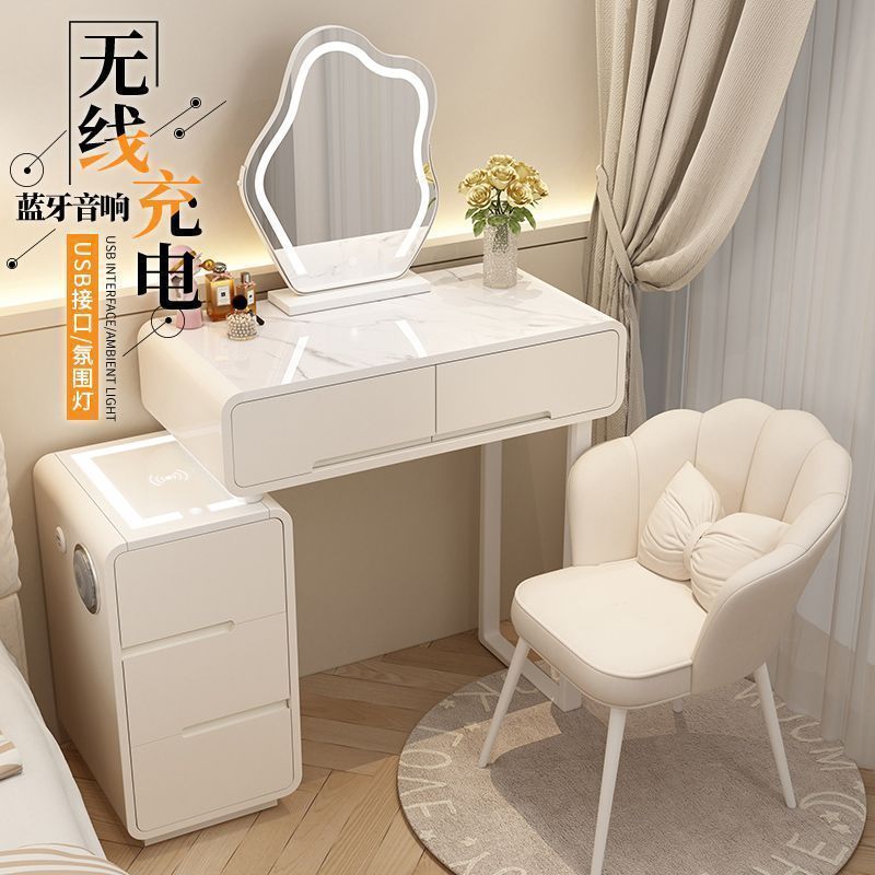 奶油风梳妆台一体实木智能现代简约小型化妆桌2025新款主卧化妆台|undefined