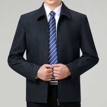 秋季新款男式羊毛夹克中年爸爸装商务休闲毛料上衣绅士翻领男外套