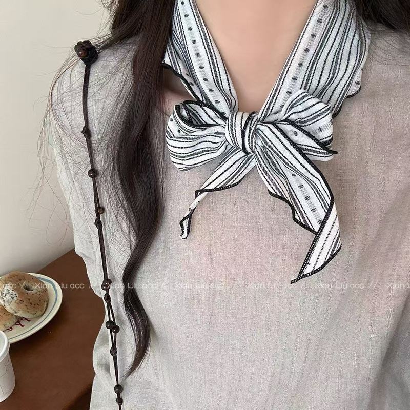 日系文艺风黑白条纹丝巾女2025新款小众高级感百搭领巾氛围感配饰|undefined