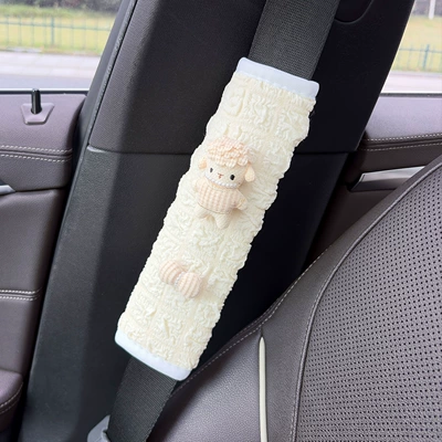 Car Interior Decoration, Seat belt shoulder pad - off-white-lamb-off-white-pearl-bow-new-puff-shoulder-pads-1-piece